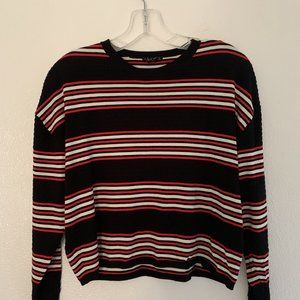 Theory Striped Crewneck Textured Sweater, Size S, Red Black White